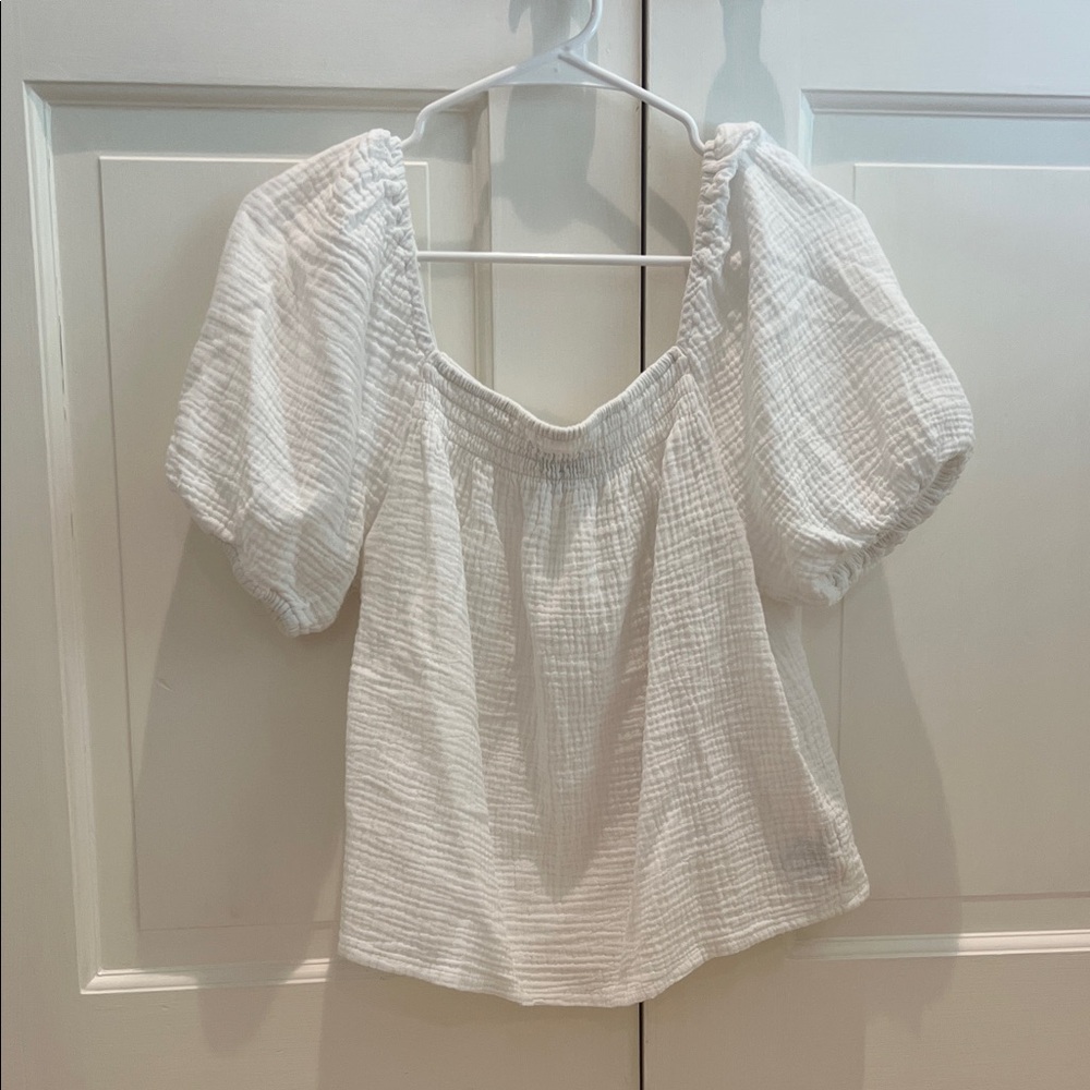 Sanctuary White Textured Puff Sleeve Blouse